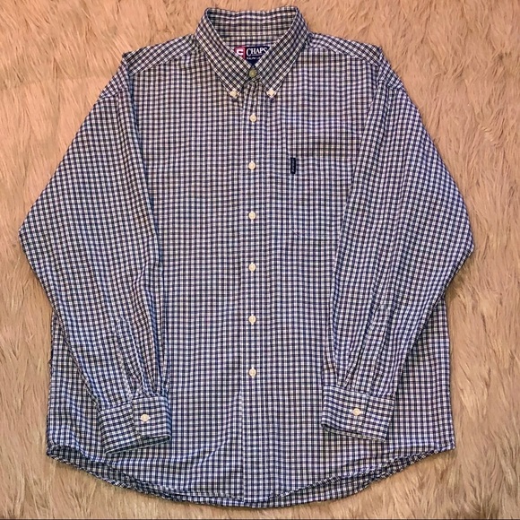 CHAPS–MEN’S BLACK/WHITE/RUST PLAID BUTTON UP!! - Picture 3 of 8